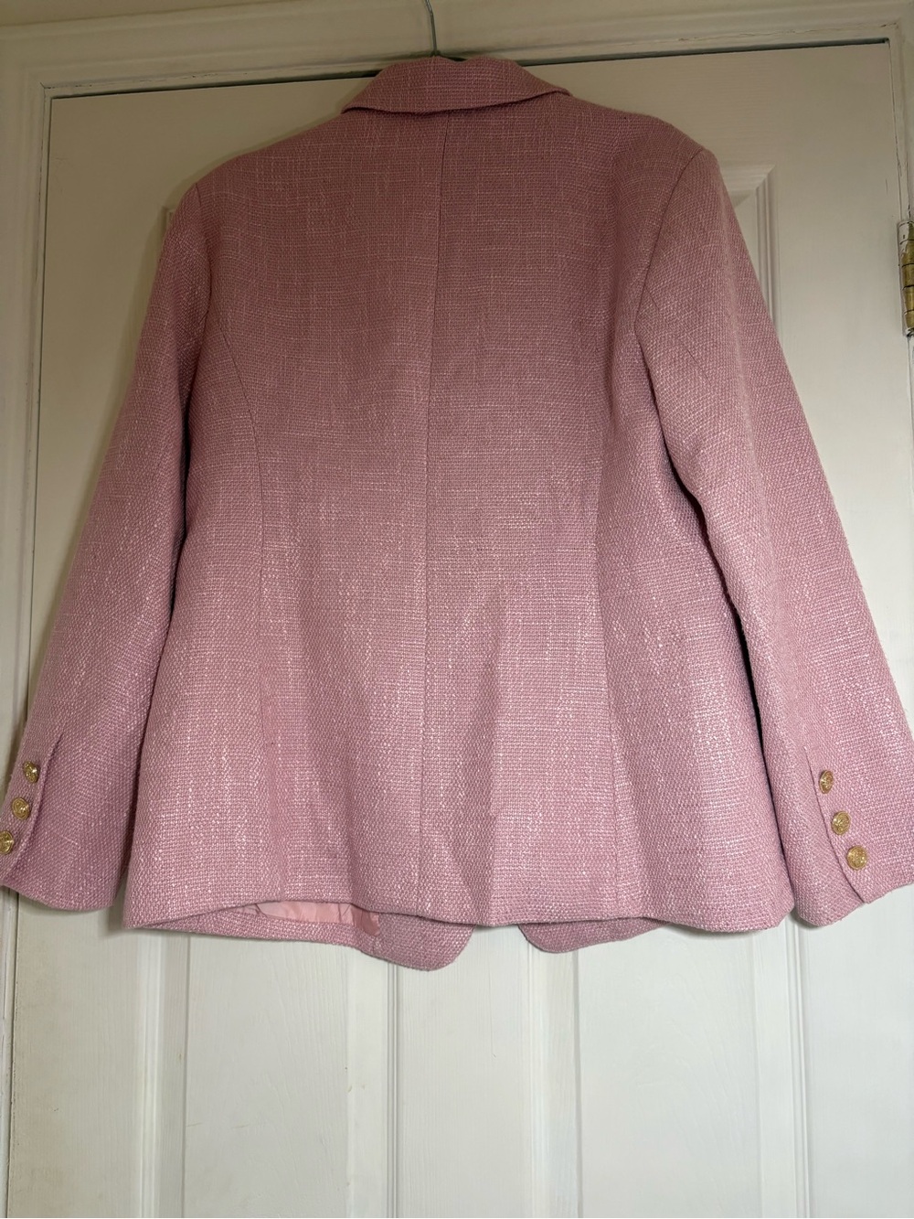 ELLEVEN Pink Tweed Business casual Blazer Jacket Gold Buttons - Picture 6 of 11